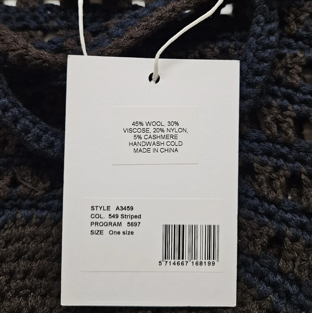 Ganni Striped Crochet Tote Bag In Brown And Navy Blue NWT